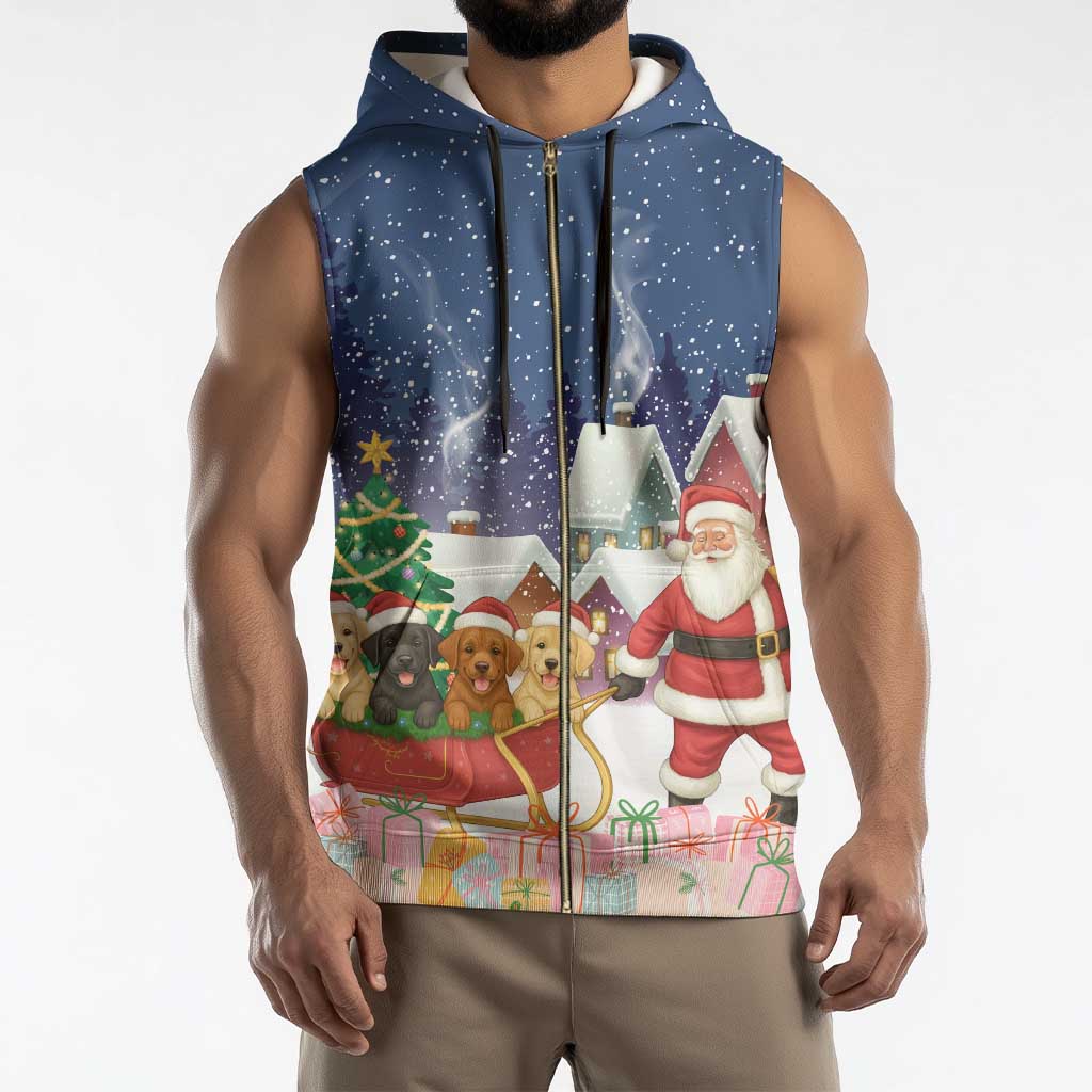 Labrador Retriever Santa Sled Christmas Sleeveless Zip Hoodie Funny Xmas Holiday Patterns - Wonder Print Shop