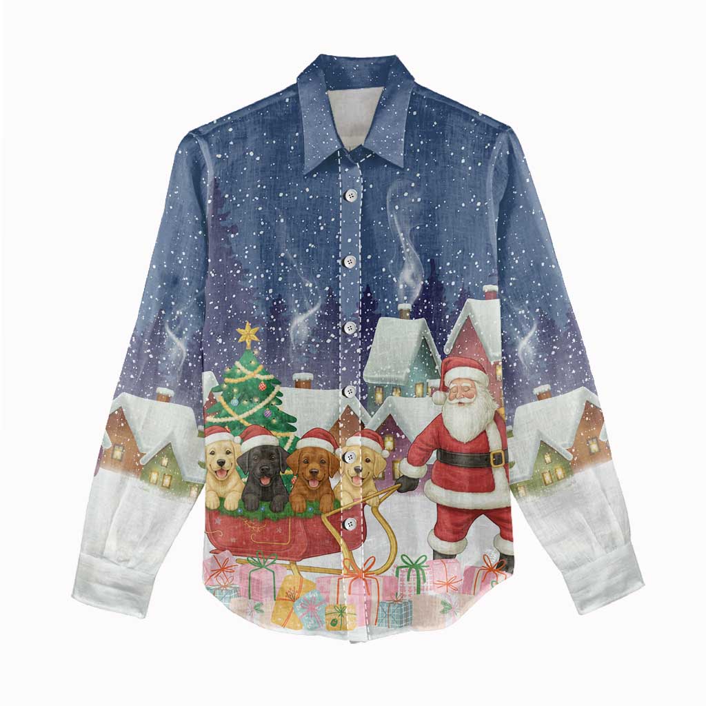 Labrador Retriever Santa Sled Christmas Women Casual Shirt Funny Xmas Holiday Patterns - Wonder Print Shop