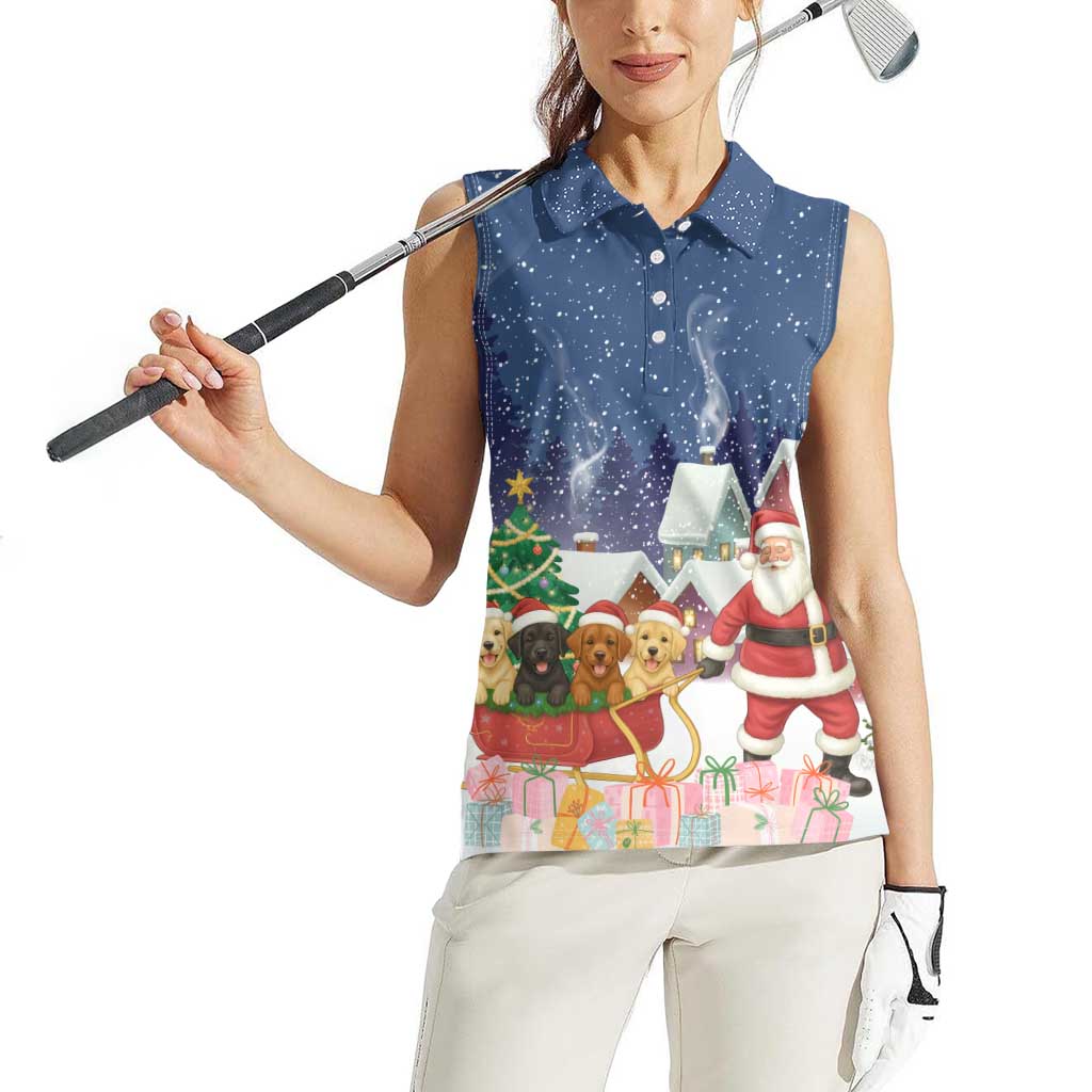 Labrador Retriever Santa Sled Christmas Women Sleeveless Polo Shirt Funny Xmas Holiday Patterns - Wonder Print Shop