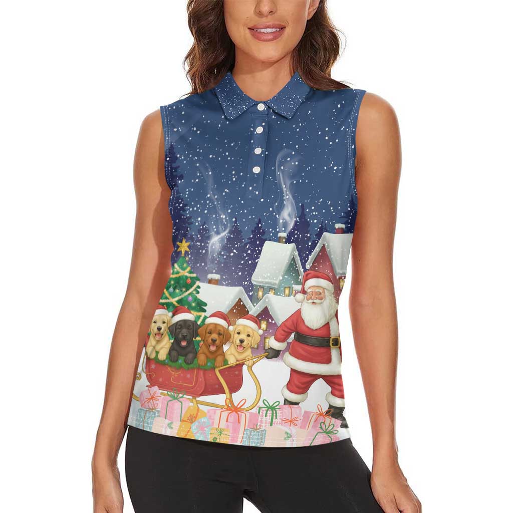Labrador Retriever Santa Sled Christmas Women Sleeveless Polo Shirt Funny Xmas Holiday Patterns - Wonder Print Shop