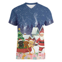 Labrador Retriever Santa Sled Christmas Women V-Neck T-Shirt Funny Xmas Holiday Patterns - Wonder Print Shop