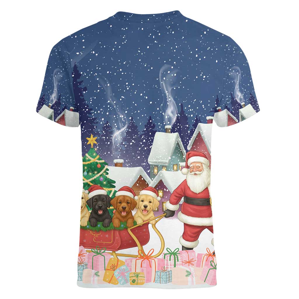 Labrador Retriever Santa Sled Christmas Women V-Neck T-Shirt Funny Xmas Holiday Patterns - Wonder Print Shop