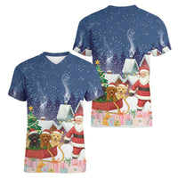 Labrador Retriever Santa Sled Christmas Women V-Neck T-Shirt Funny Xmas Holiday Patterns - Wonder Print Shop