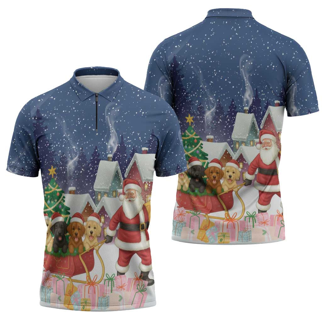 Labrador Retriever Santa Sled Christmas Zipper Polo Shirt Funny Xmas Holiday Patterns - Wonder Print Shop
