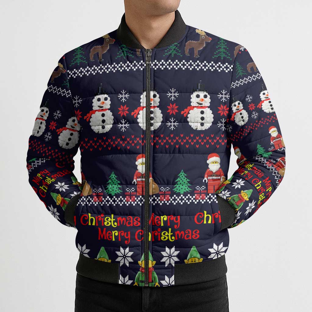 Lego Awesome Christmas Bomber Puffer Jacket Funny Xmas Holiday Patterns - Wonder Print Shop