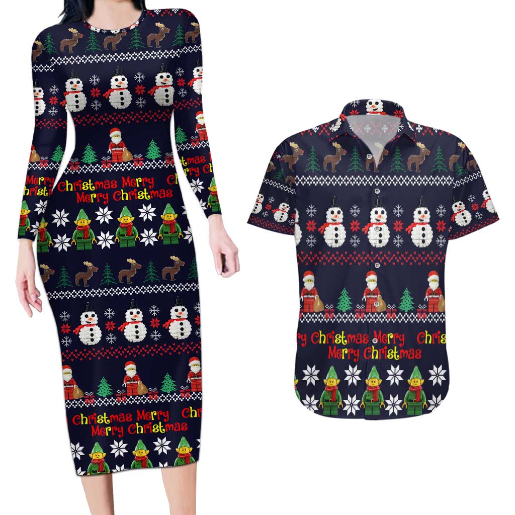 Lego Awesome Christmas Couples Matching Long Sleeve Bodycon Dress and Hawaiian Shirt Funny Xmas Holiday Patterns - Wonder Print Shop