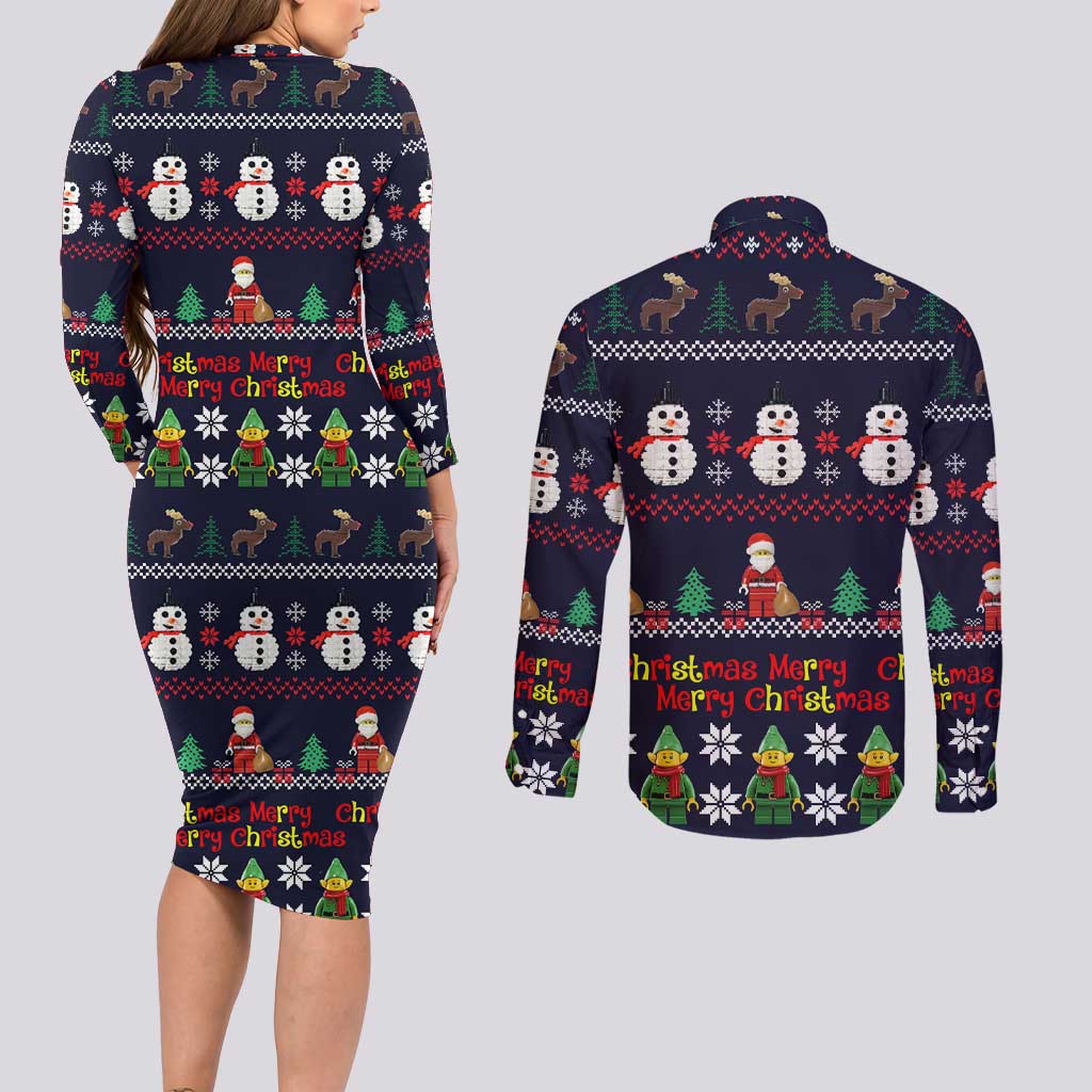 Lego Awesome Christmas Couples Matching Long Sleeve Bodycon Dress and Long Sleeve Button Shirt Funny Xmas Holiday Patterns - Wonder Print Shop