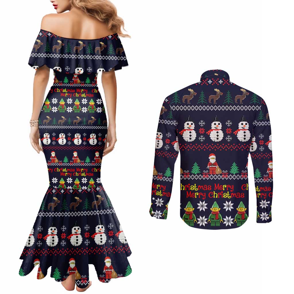 Lego Awesome Christmas Couples Matching Mermaid Dress and Long Sleeve Button Shirt Funny Xmas Holiday Patterns - Wonder Print Shop