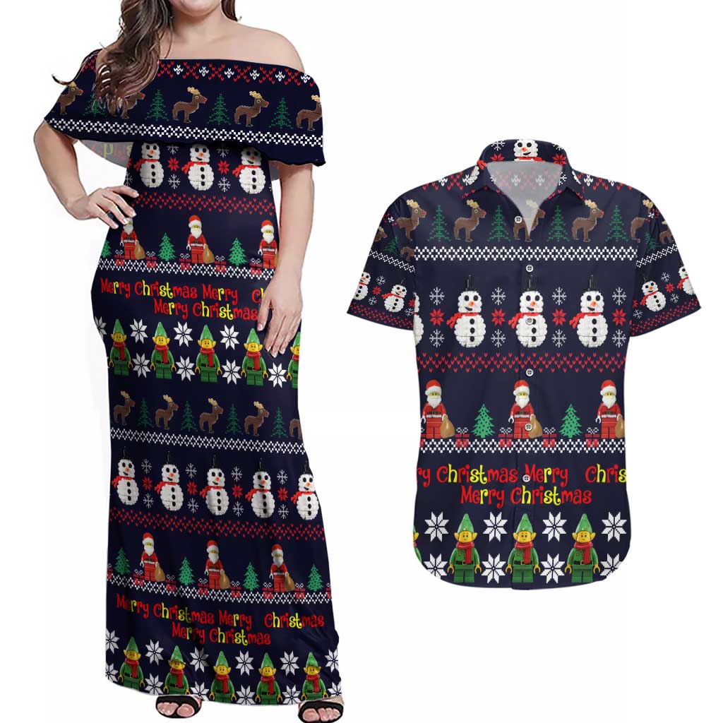 Lego Awesome Christmas Couples Matching Off Shoulder Maxi Dress and Hawaiian Shirt Funny Xmas Holiday Patterns - Wonder Print Shop