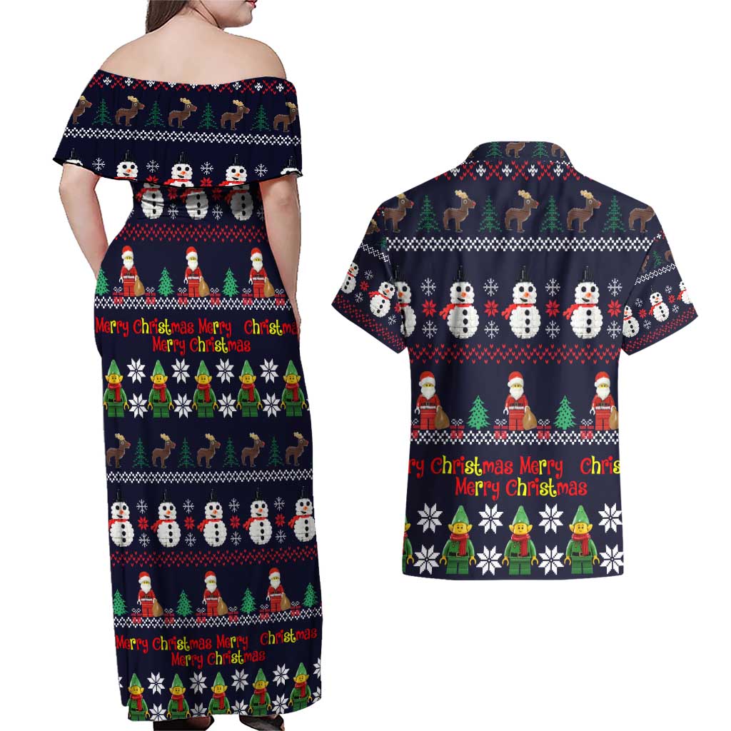 Lego Awesome Christmas Couples Matching Off Shoulder Maxi Dress and Hawaiian Shirt Funny Xmas Holiday Patterns - Wonder Print Shop
