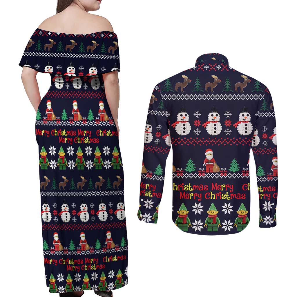 Lego Awesome Christmas Couples Matching Off Shoulder Maxi Dress and Long Sleeve Button Shirt Funny Xmas Holiday Patterns - Wonder Print Shop