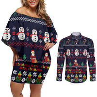 Lego Awesome Christmas Couples Matching Off Shoulder Short Dress and Long Sleeve Button Shirt Funny Xmas Holiday Patterns - Wonder Print Shop