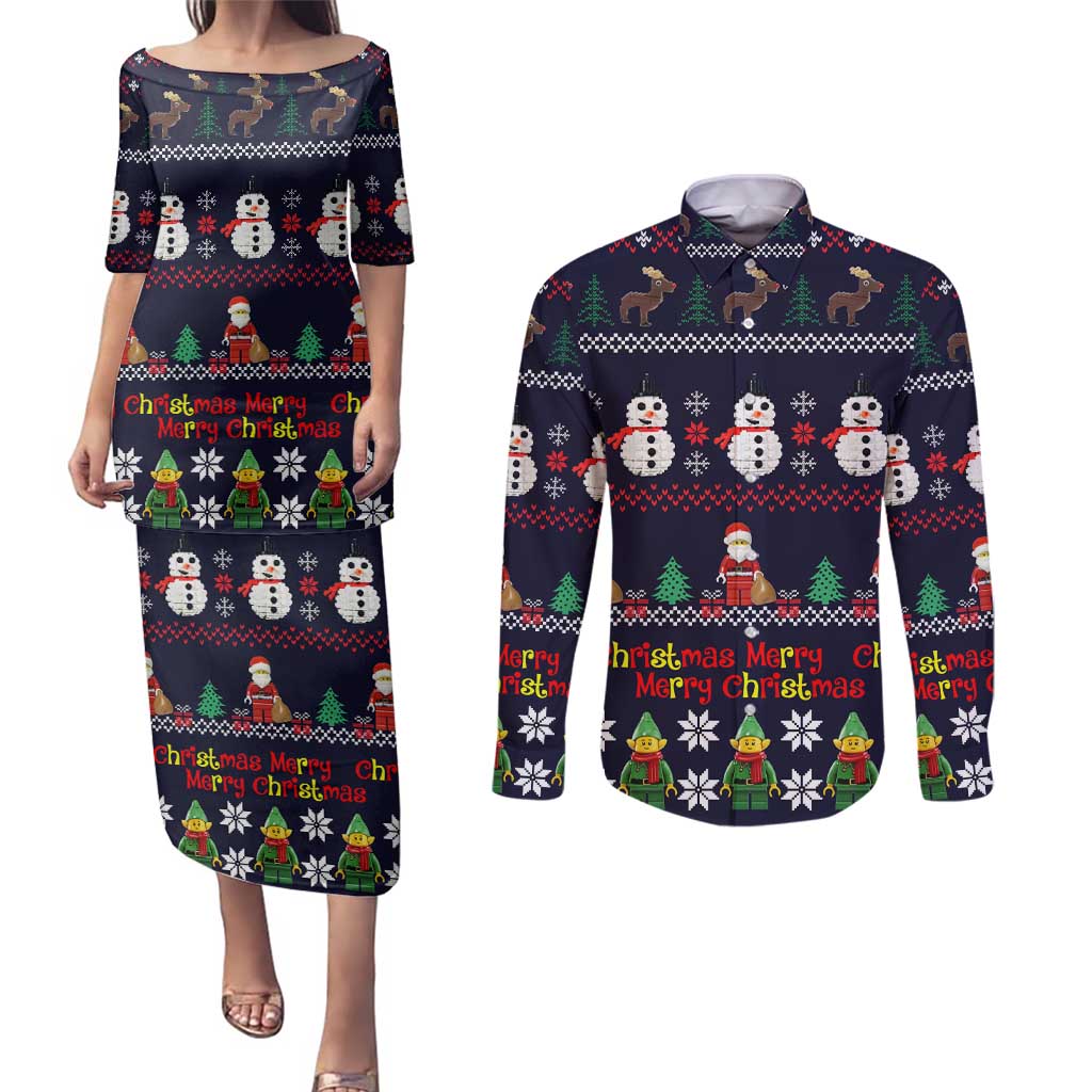 Lego Awesome Christmas Couples Matching Puletasi and Long Sleeve Button Shirt Funny Xmas Holiday Patterns - Wonder Print Shop