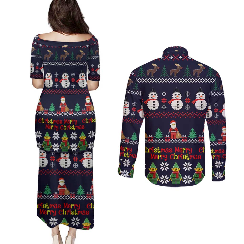 Lego Awesome Christmas Couples Matching Puletasi and Long Sleeve Button Shirt Funny Xmas Holiday Patterns - Wonder Print Shop