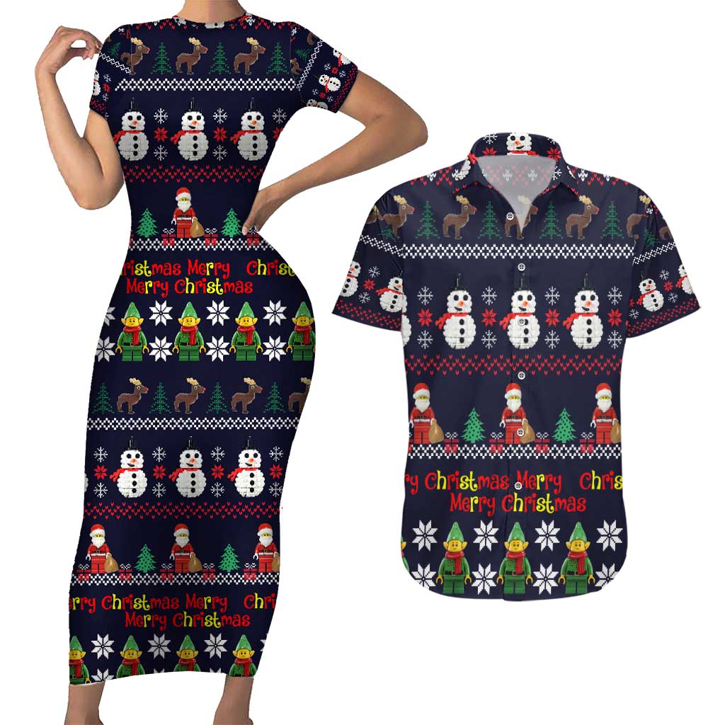 Lego Awesome Christmas Couples Matching Short Sleeve Bodycon Dress and Hawaiian Shirt Funny Xmas Holiday Patterns - Wonder Print Shop