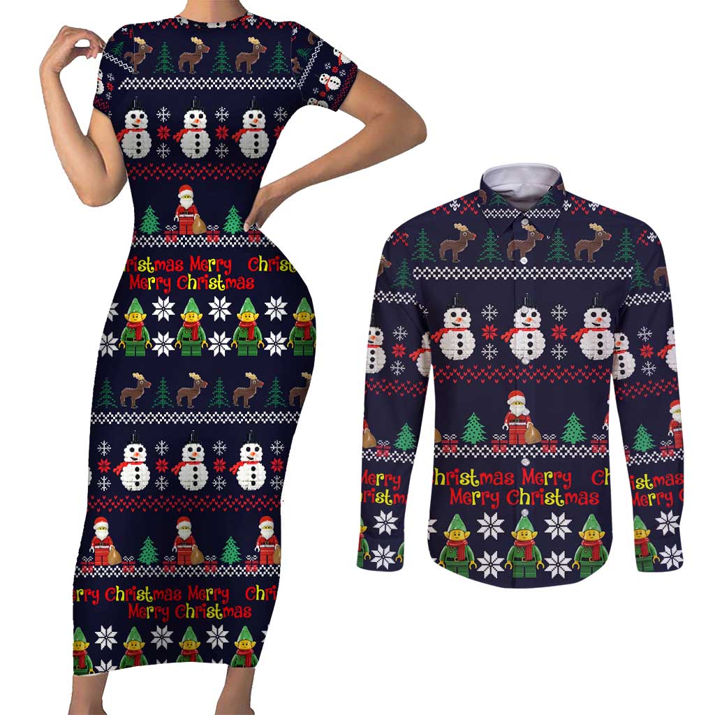 Lego Awesome Christmas Couples Matching Short Sleeve Bodycon Dress and Long Sleeve Button Shirt Funny Xmas Holiday Patterns - Wonder Print Shop