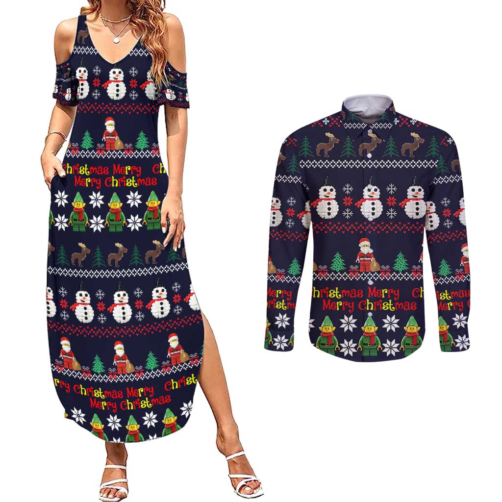 Lego Awesome Christmas Couples Matching Summer Maxi Dress and Long Sleeve Button Shirt Funny Xmas Holiday Patterns - Wonder Print Shop