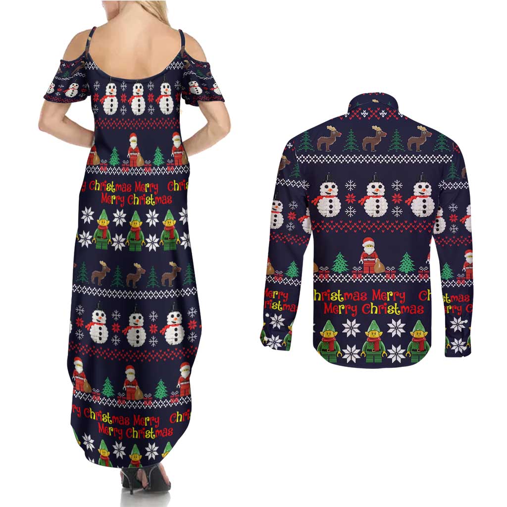 Lego Awesome Christmas Couples Matching Summer Maxi Dress and Long Sleeve Button Shirt Funny Xmas Holiday Patterns - Wonder Print Shop