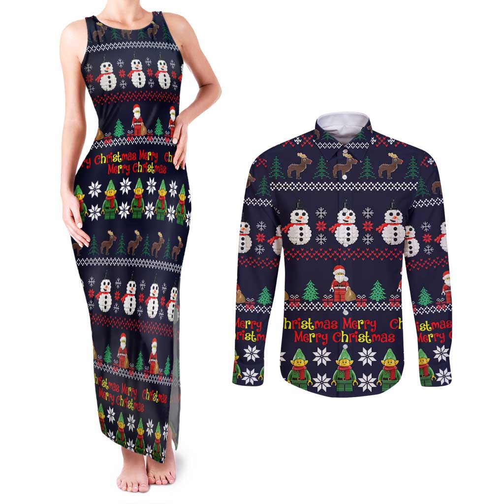 Lego Awesome Christmas Couples Matching Tank Maxi Dress and Long Sleeve Button Shirt Funny Xmas Holiday Patterns - Wonder Print Shop