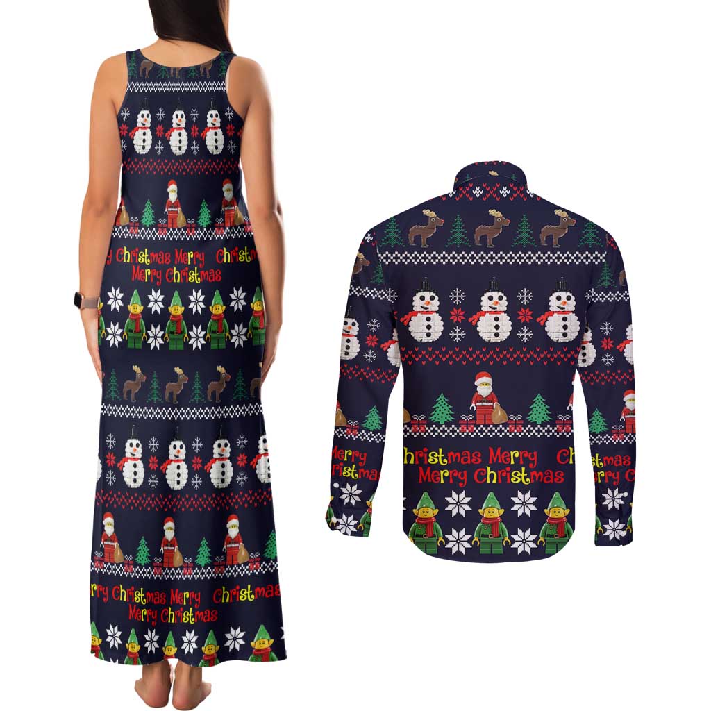 Lego Awesome Christmas Couples Matching Tank Maxi Dress and Long Sleeve Button Shirt Funny Xmas Holiday Patterns - Wonder Print Shop