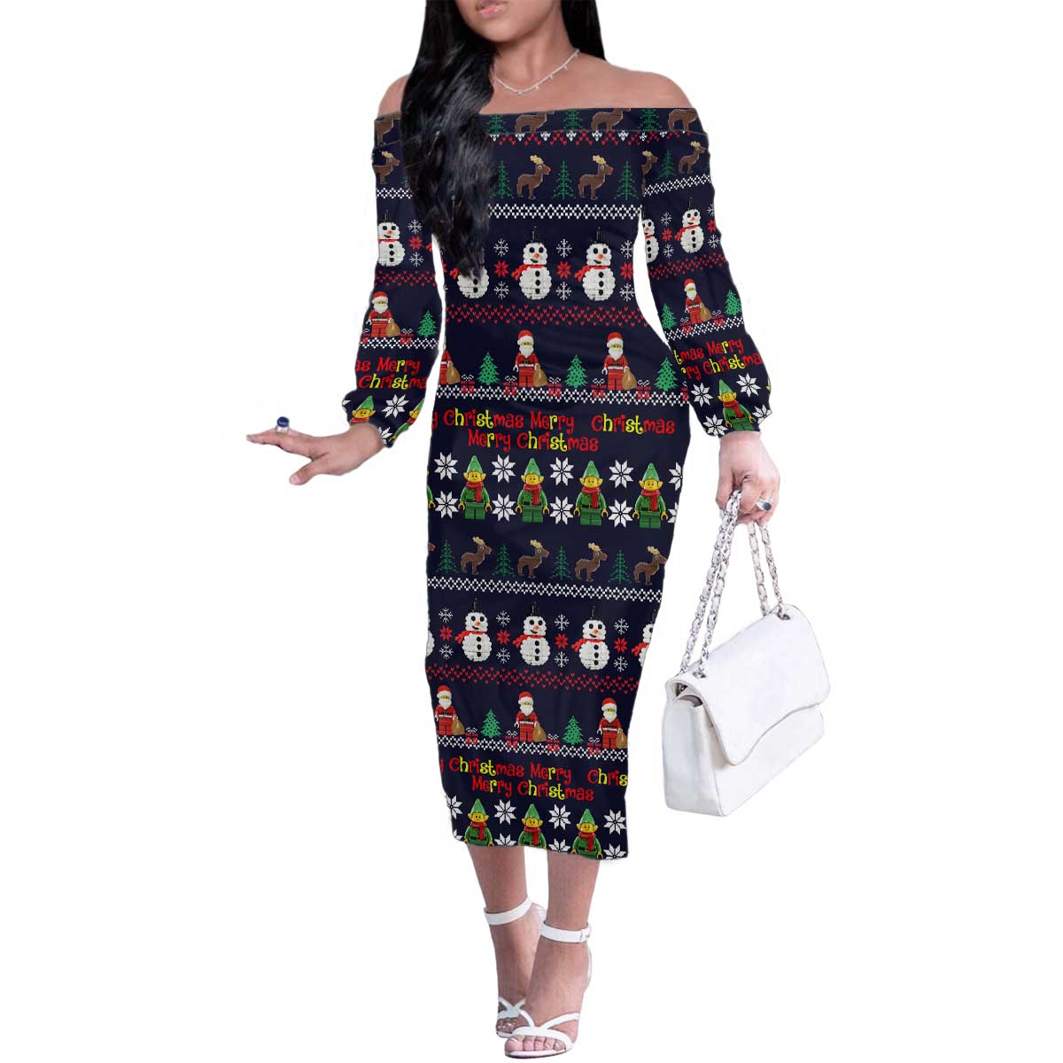 Lego Awesome Christmas Family Matching Off The Shoulder Long Sleeve Dress and Hawaiian Shirt Funny Xmas Holiday Patterns - Wonder Print Shop