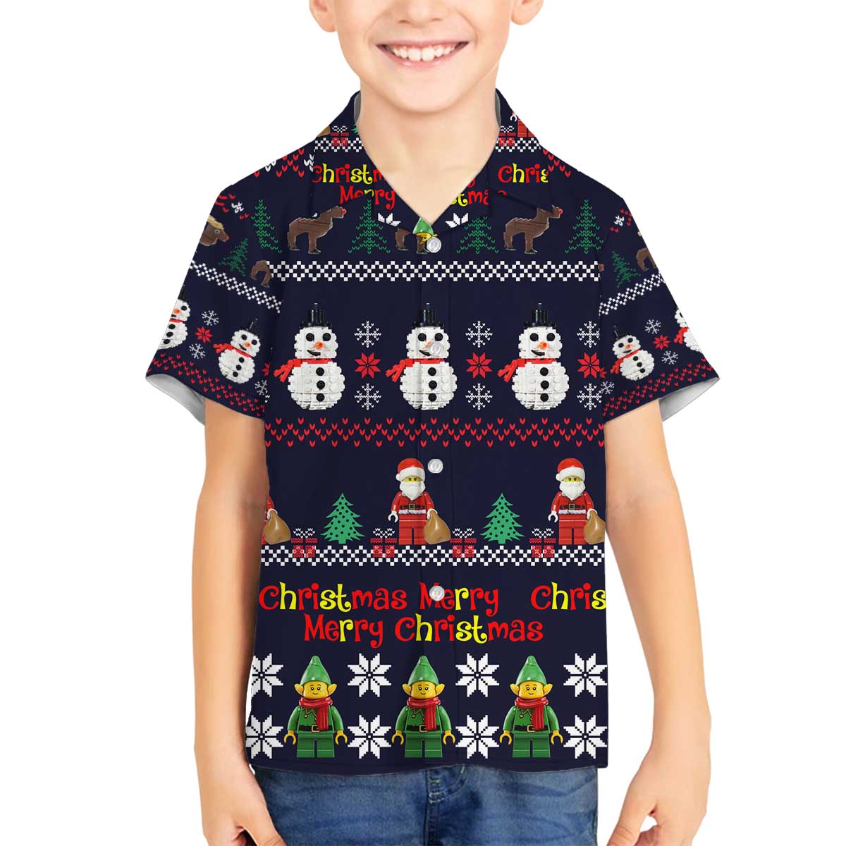 Lego Awesome Christmas Family Matching Off The Shoulder Long Sleeve Dress and Hawaiian Shirt Funny Xmas Holiday Patterns - Wonder Print Shop