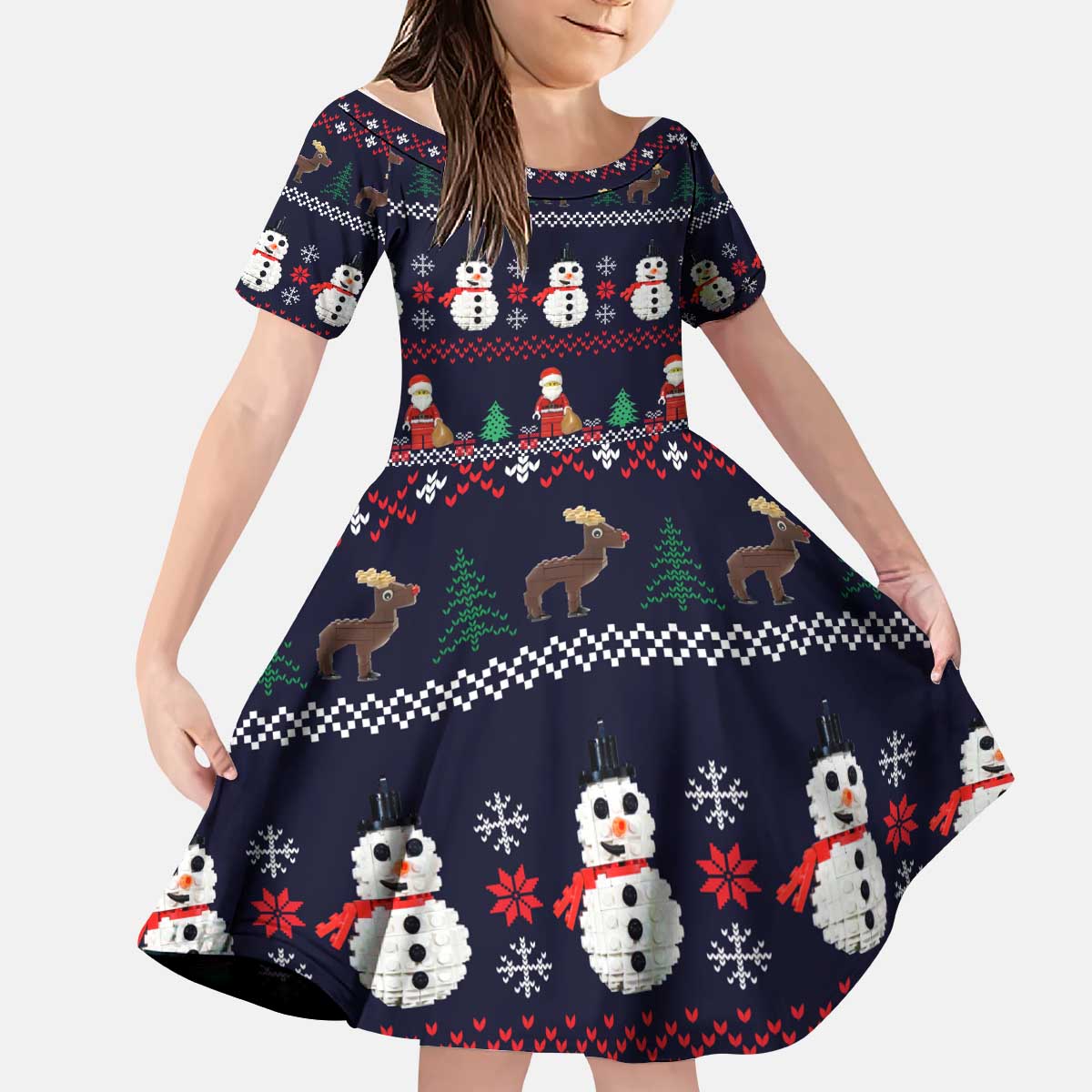 Lego Awesome Christmas Kid Short Sleeve Dress Funny Xmas Holiday Patterns - Wonder Print Shop