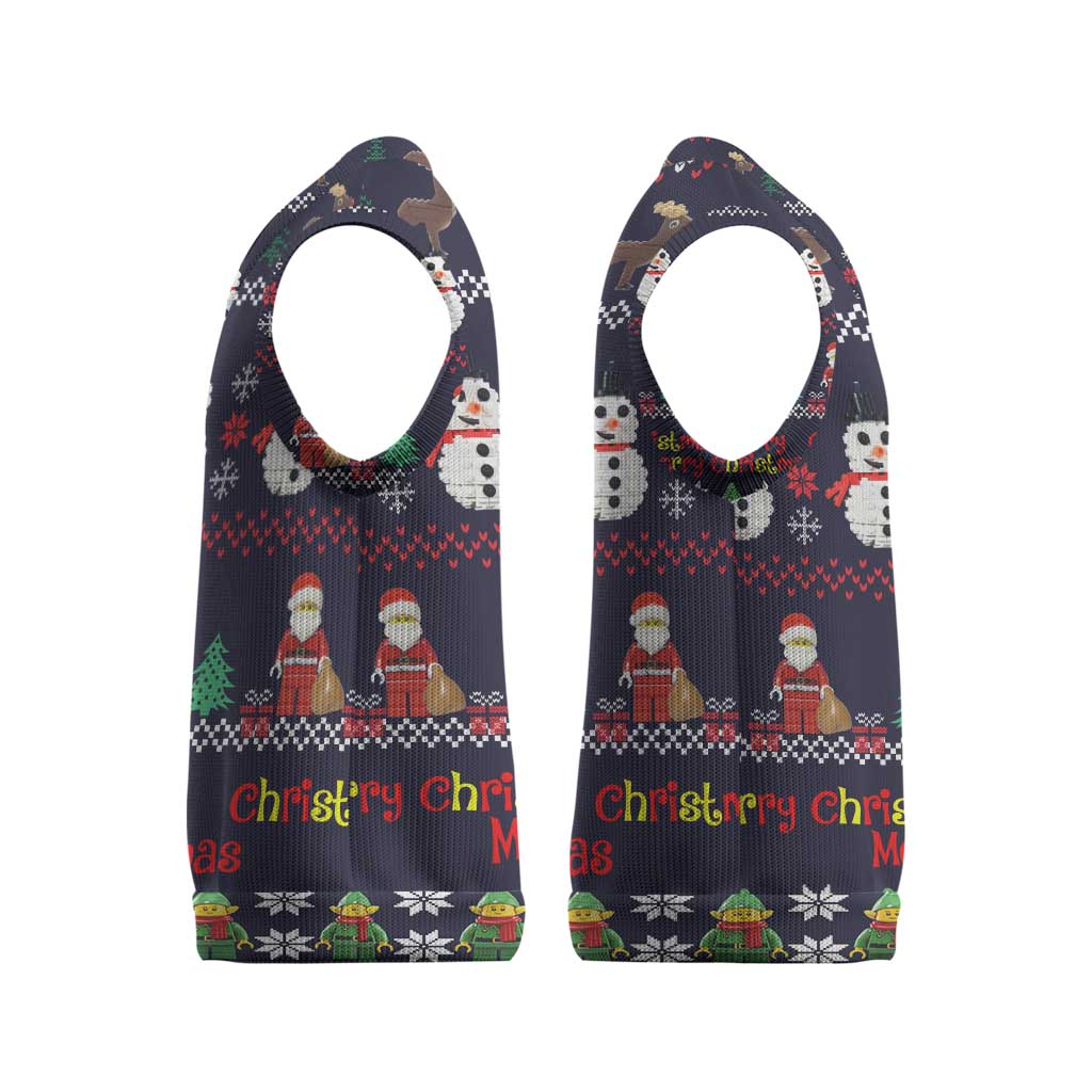Lego Awesome Christmas Knitted V-Neck Vest Funny Xmas Holiday Patterns - Wonder Print Shop