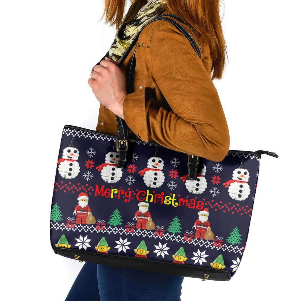 Lego Awesome Christmas Leather Tote Bag Funny Xmas Holiday Patterns - Wonder Print Shop
