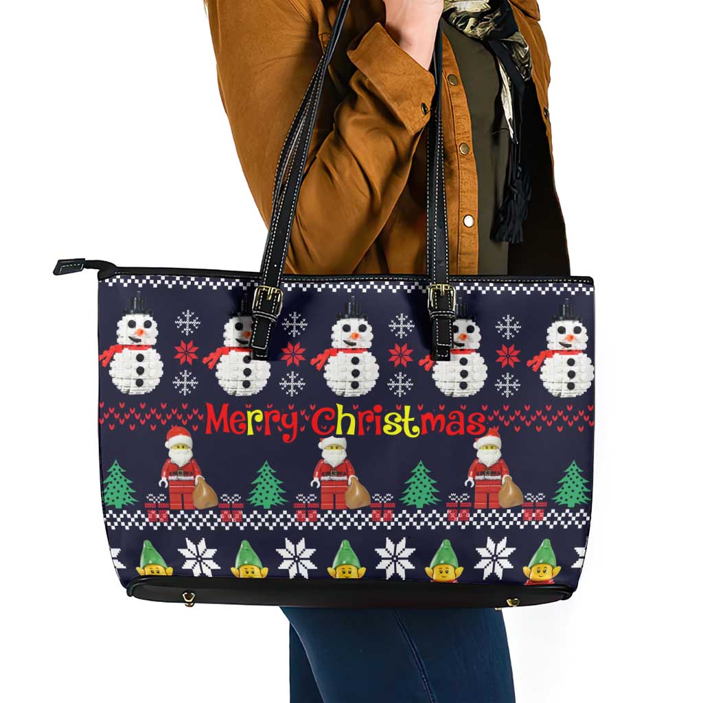 Lego Awesome Christmas Leather Tote Bag Funny Xmas Holiday Patterns - Wonder Print Shop