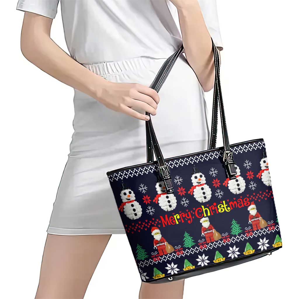 Lego Awesome Christmas Leather Tote Bag Funny Xmas Holiday Patterns - Wonder Print Shop
