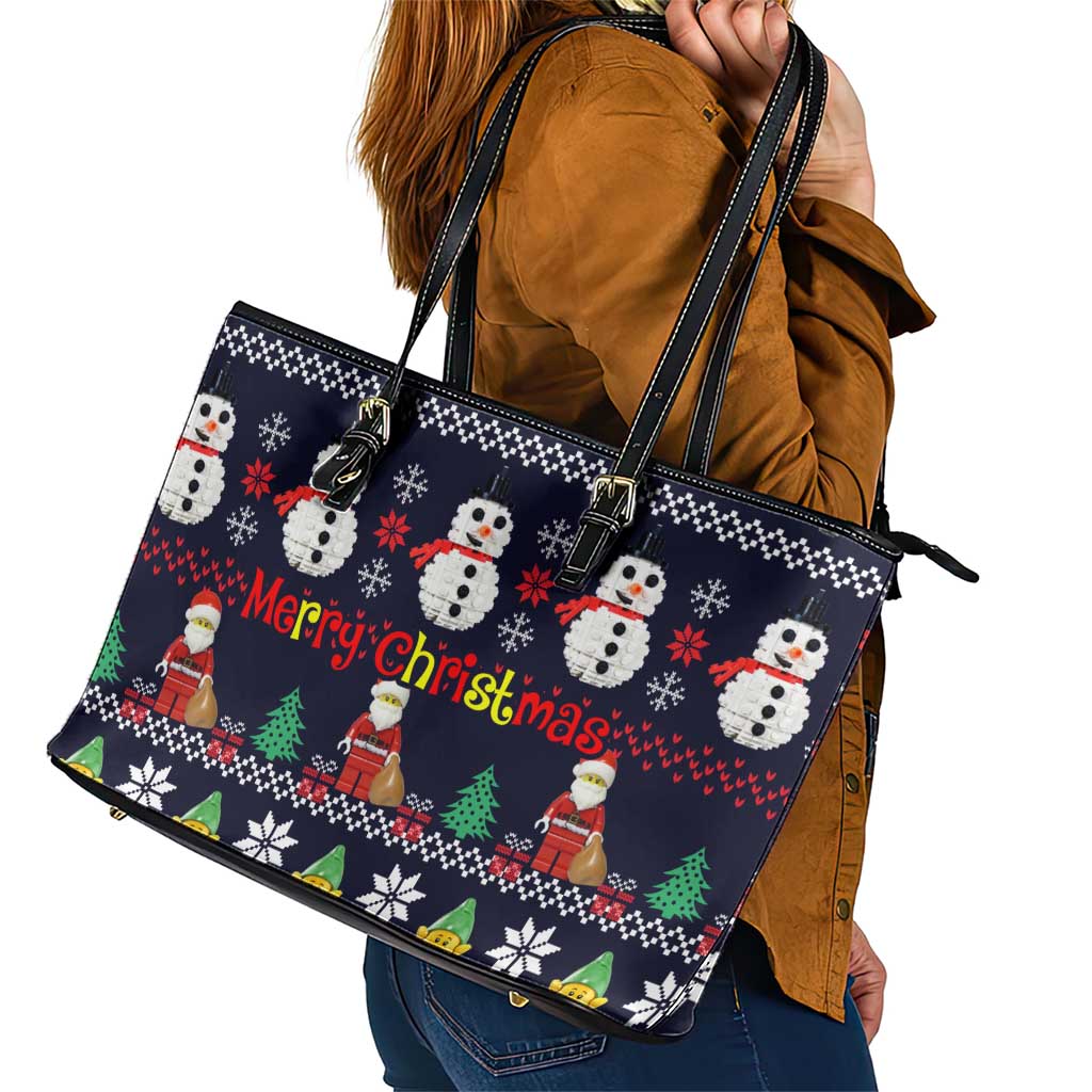 Lego Awesome Christmas Leather Tote Bag Funny Xmas Holiday Patterns - Wonder Print Shop