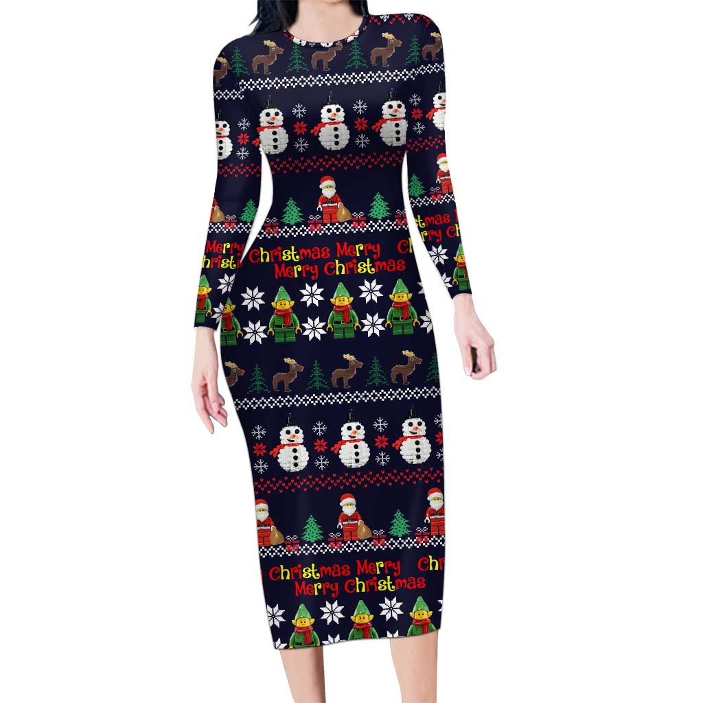Lego Awesome Christmas Long Sleeve Bodycon Dress Funny Xmas Holiday Patterns - Wonder Print Shop