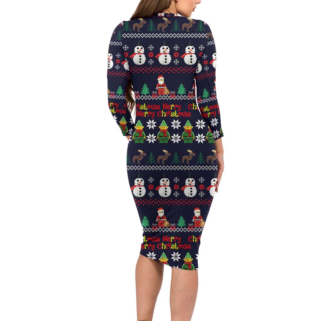 Lego Awesome Christmas Long Sleeve Bodycon Dress Funny Xmas Holiday Patterns - Wonder Print Shop