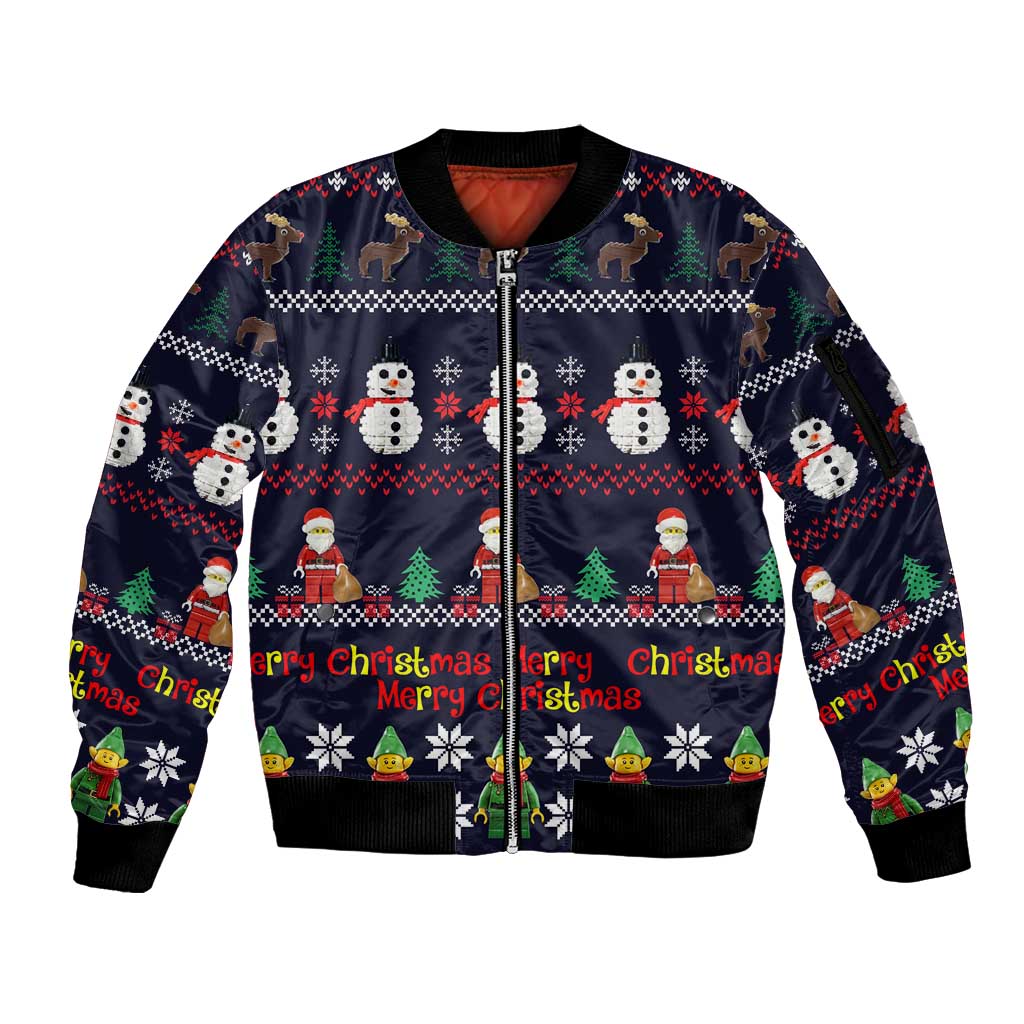 Lego Awesome Christmas Sleeve Zip Bomber Jacket Funny Xmas Holiday Patterns - Wonder Print Shop