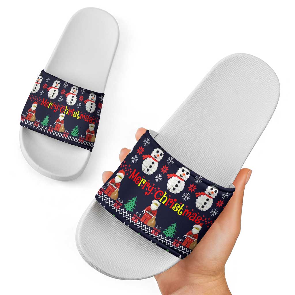Lego Awesome Christmas Slide Sandals Funny Xmas Holiday Patterns - Wonder Print Shop