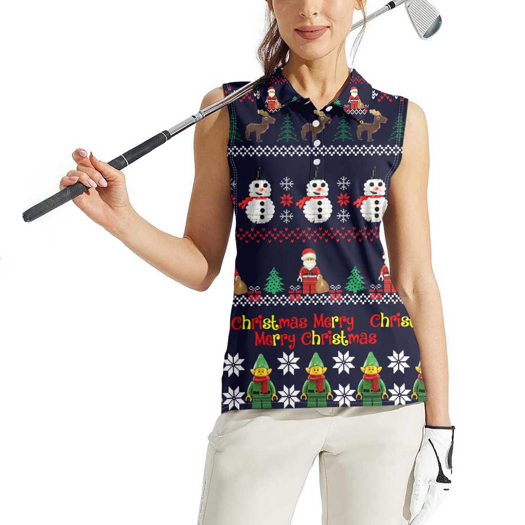Lego Awesome Christmas Women Sleeveless Polo Shirt Funny Xmas Holiday Patterns - Wonder Print Shop