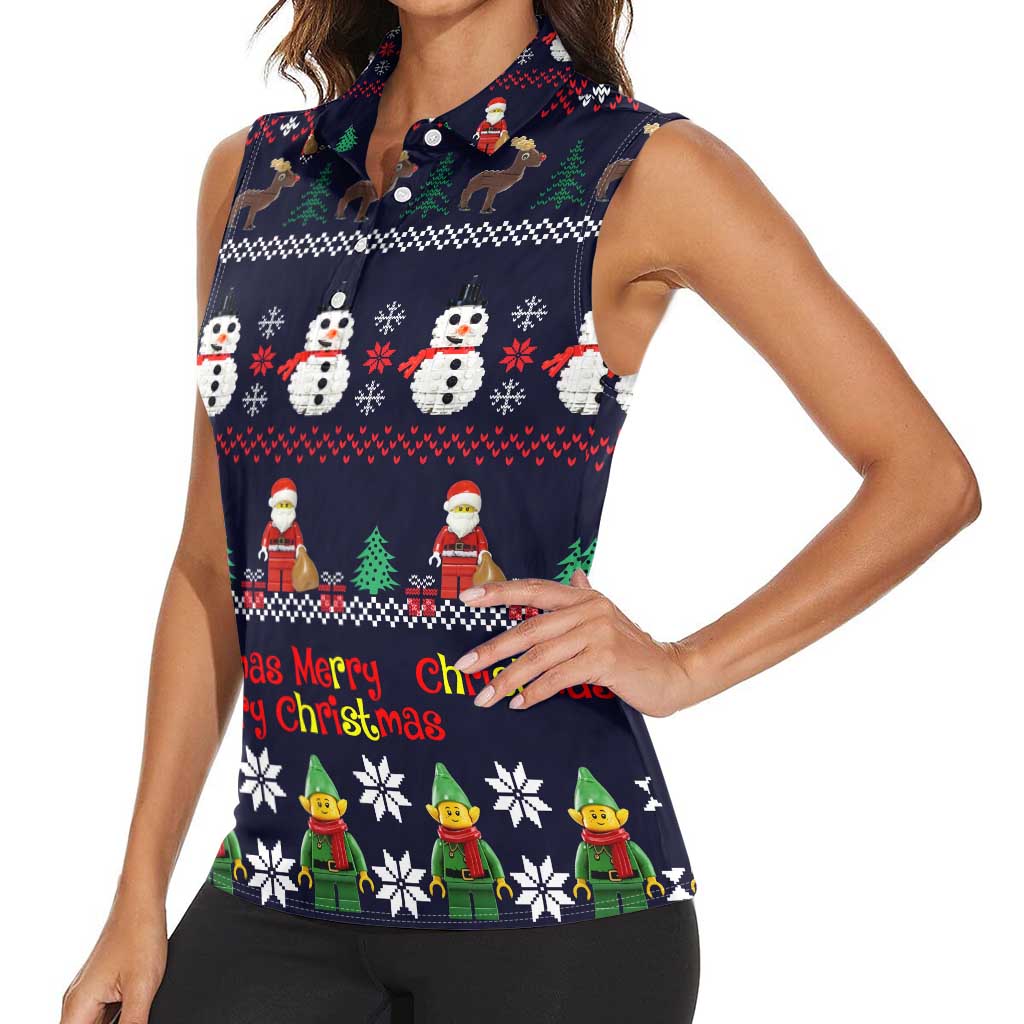 Lego Awesome Christmas Women Sleeveless Polo Shirt Funny Xmas Holiday Patterns - Wonder Print Shop
