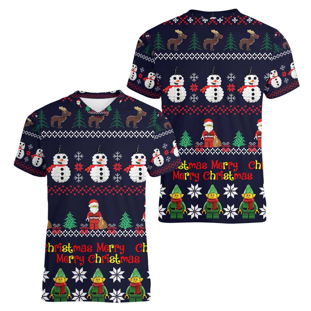 Lego Awesome Christmas Women V-Neck T-Shirt Funny Xmas Holiday Patterns - Wonder Print Shop