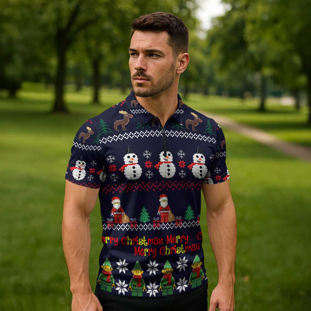 Lego Awesome Christmas Zipper Polo Shirt Funny Xmas Holiday Patterns - Wonder Print Shop