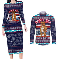 Don't Be A Normal Dog Dad Christmas Couples Matching Long Sleeve Bodycon Dress and Long Sleeve Button Shirt Funny Xmas Holiday Patterns - Wonder Print Shop