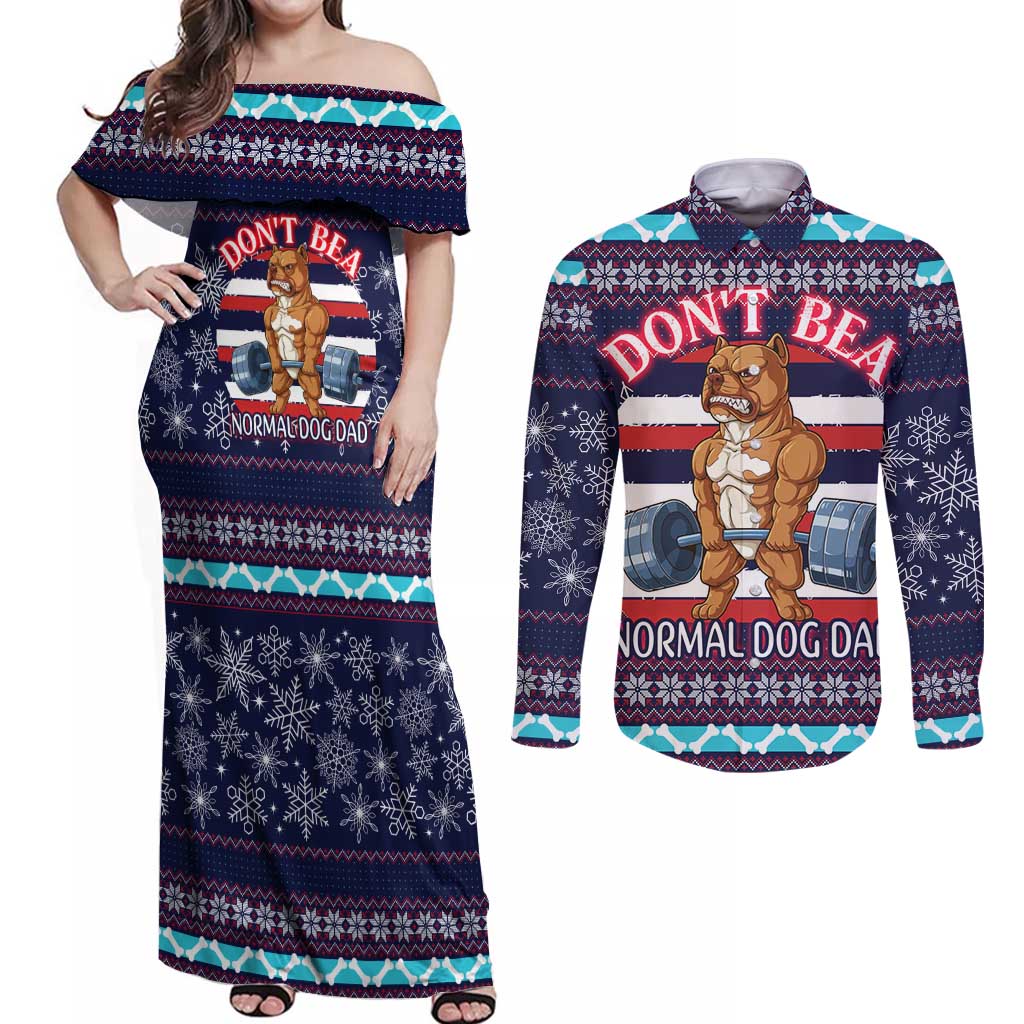 Don't Be A Normal Dog Dad Christmas Couples Matching Off Shoulder Maxi Dress and Long Sleeve Button Shirt Funny Xmas Holiday Patterns - Wonder Print Shop