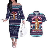 Don't Be A Normal Dog Dad Christmas Couples Matching Off The Shoulder Long Sleeve Dress and Hawaiian Shirt Funny Xmas Holiday Patterns - Wonder Print Shop