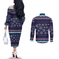 Don't Be A Normal Dog Dad Christmas Couples Matching Off The Shoulder Long Sleeve Dress and Long Sleeve Button Shirt Funny Xmas Holiday Patterns - Wonder Print Shop