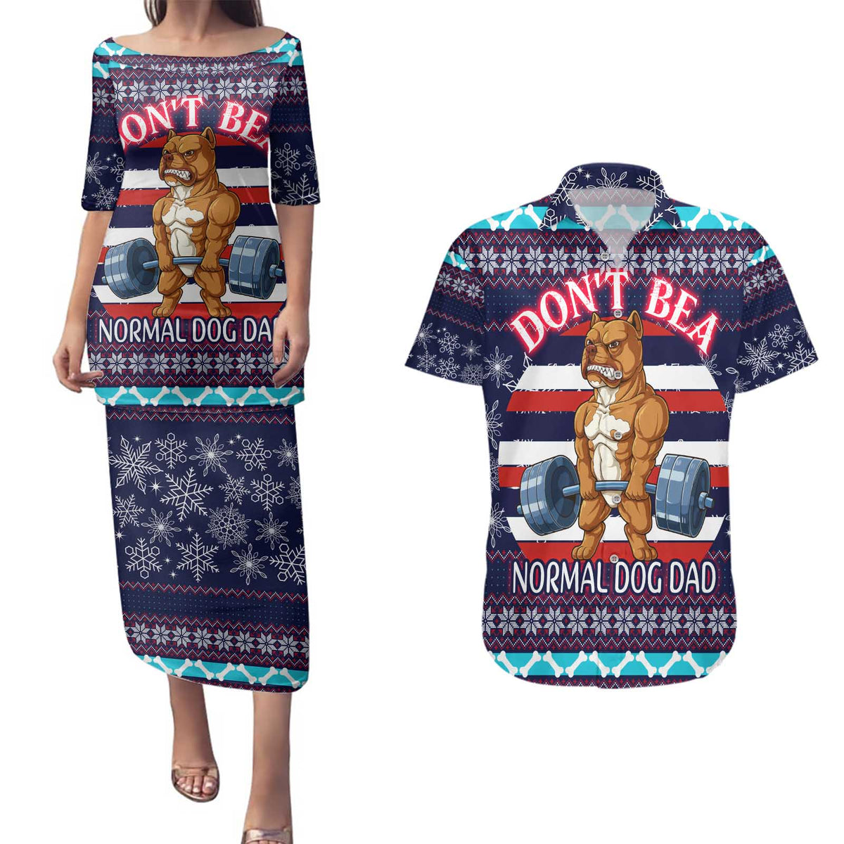 Don't Be A Normal Dog Dad Christmas Couples Matching Puletasi and Hawaiian Shirt Funny Xmas Holiday Patterns - Wonder Print Shop