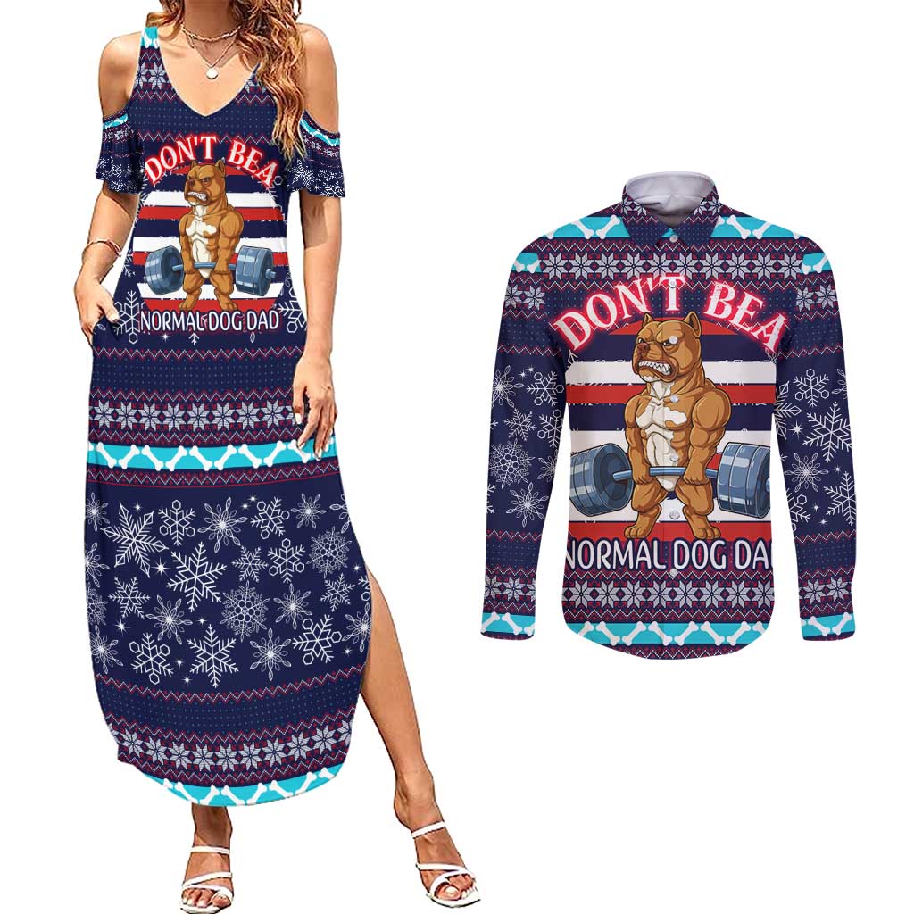 Don't Be A Normal Dog Dad Christmas Couples Matching Summer Maxi Dress and Long Sleeve Button Shirt Funny Xmas Holiday Patterns - Wonder Print Shop