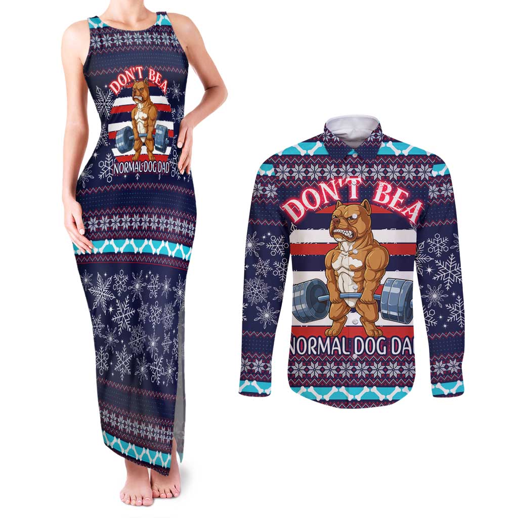 Don't Be A Normal Dog Dad Christmas Couples Matching Tank Maxi Dress and Long Sleeve Button Shirt Funny Xmas Holiday Patterns - Wonder Print Shop