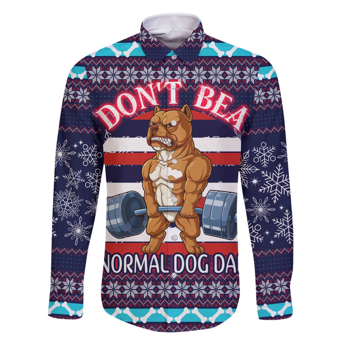 Don't Be A Normal Dog Dad Christmas Family Matching Off The Shoulder Long Sleeve Dress and Hawaiian Shirt Funny Xmas Holiday Patterns - Wonder Print Shop