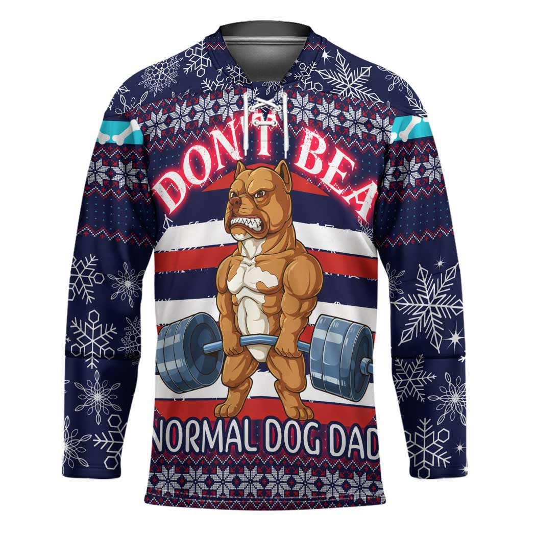 Don't Be A Normal Dog Dad Christmas Hockey Jersey Funny Xmas Holiday Patterns - Wonder Print Shop