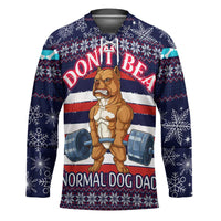 Don't Be A Normal Dog Dad Christmas Hockey Jersey Funny Xmas Holiday Patterns - Wonder Print Shop